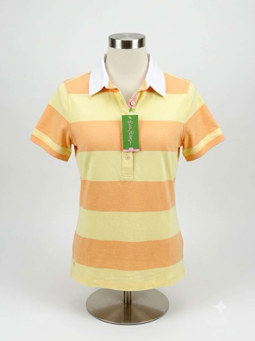 NWT Lilly Pulitzer Striped Rugby Polo Shirt Orange Yellow Medium